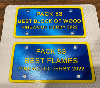 Pinewood Derby Award Set (Custom License Plates)
